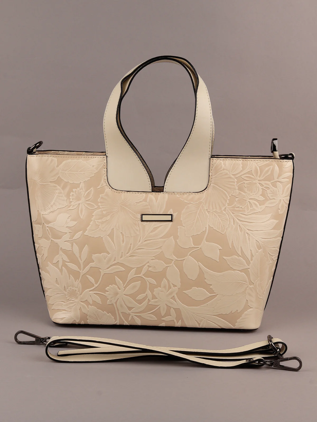 Odette Women Off White Embossed Formal Handbag - Image 3