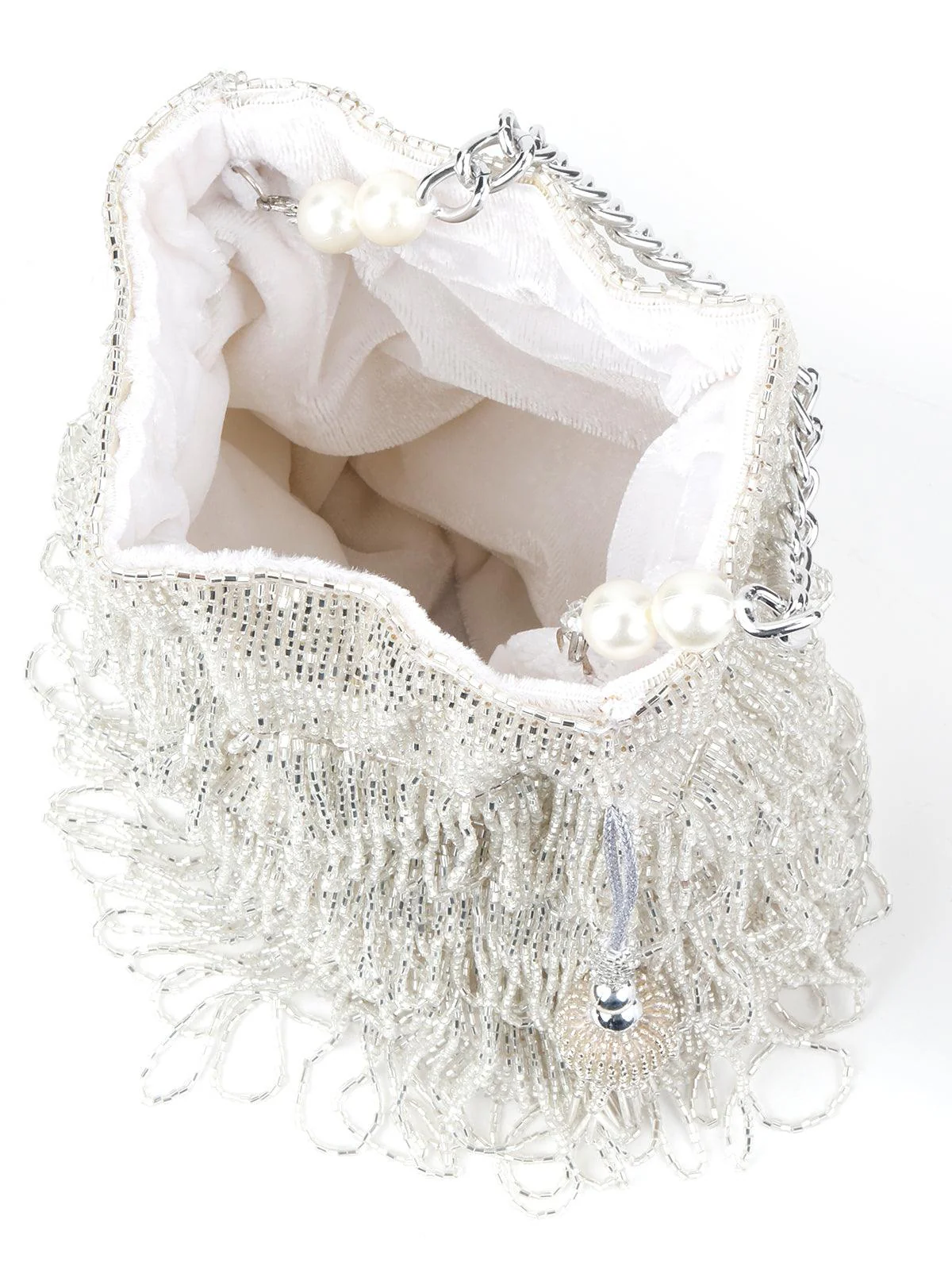 Odette Women Silver Tassel Stylish Potli - Image 4