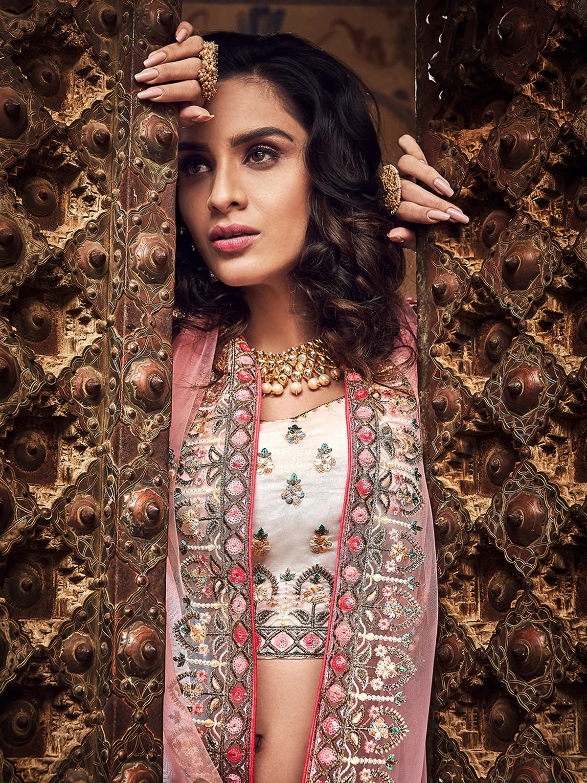 Odette Women Apricot Embroidered Organza Semi Stitched Lehenga With Unstitched Blouse - Image 4