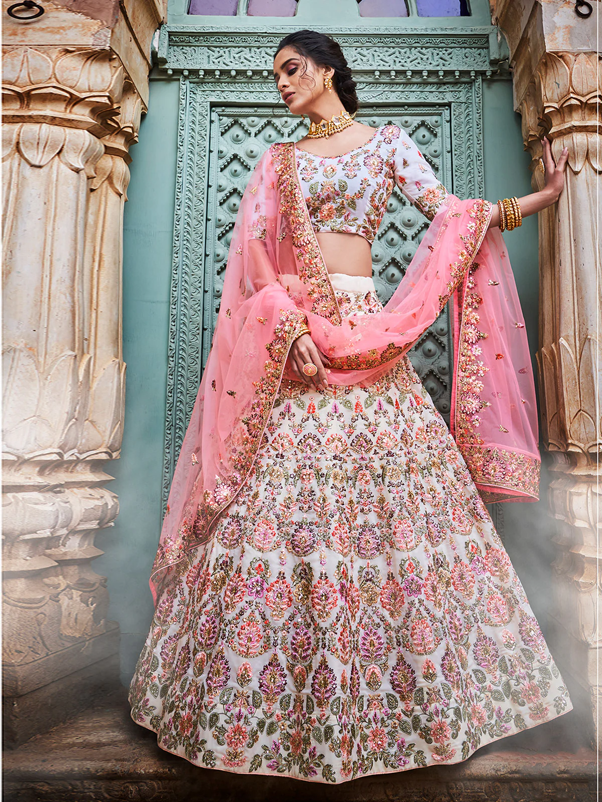 Odette Women Multicolor Georgette Semi Stitched Lehenga With Unstitched Blouse - Image 2