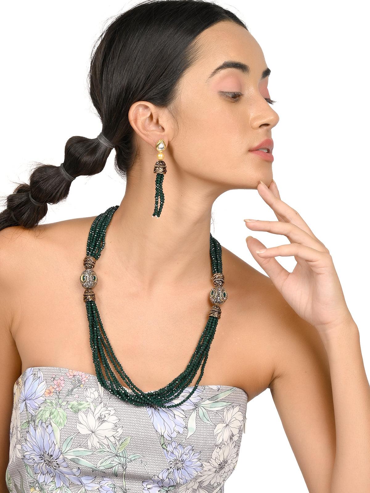 Odette Olive Green Layered Necklace Set For Women - Image 2