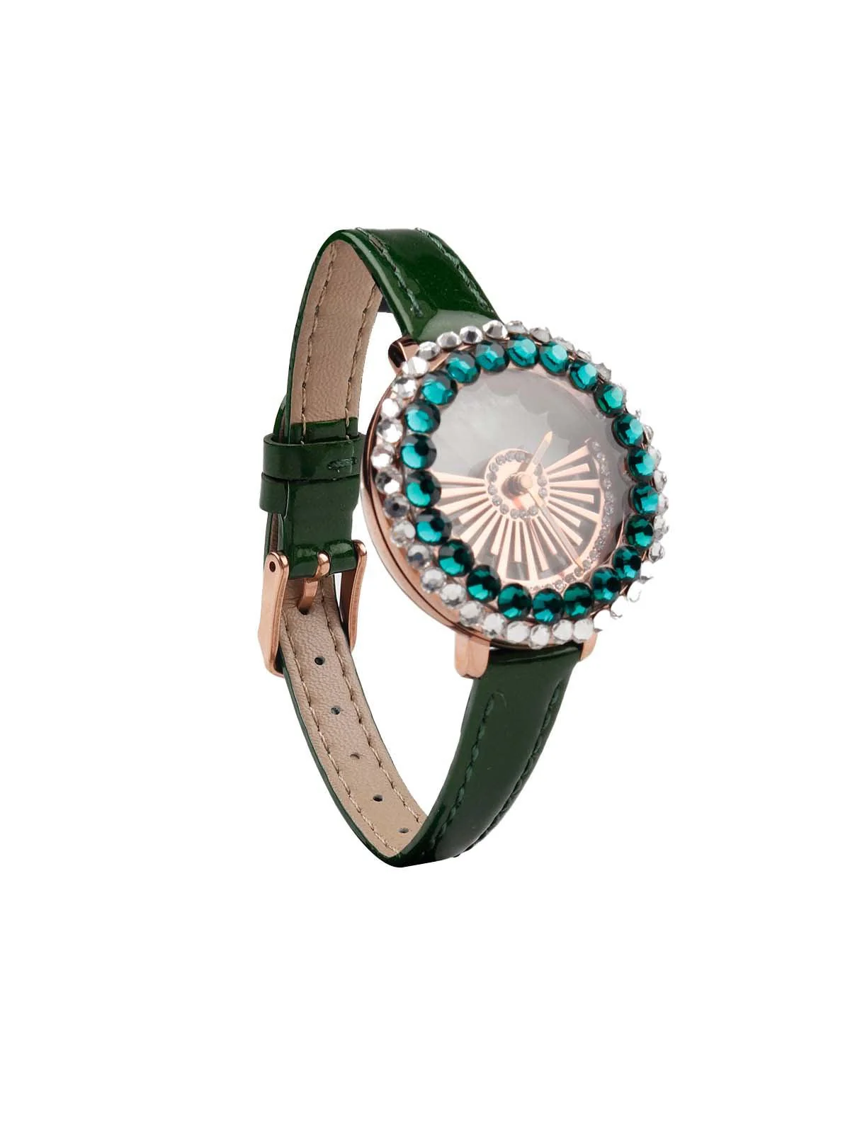Odette Olive Green Rounded Dail Elegant Wrist Watch For Women - Image 5
