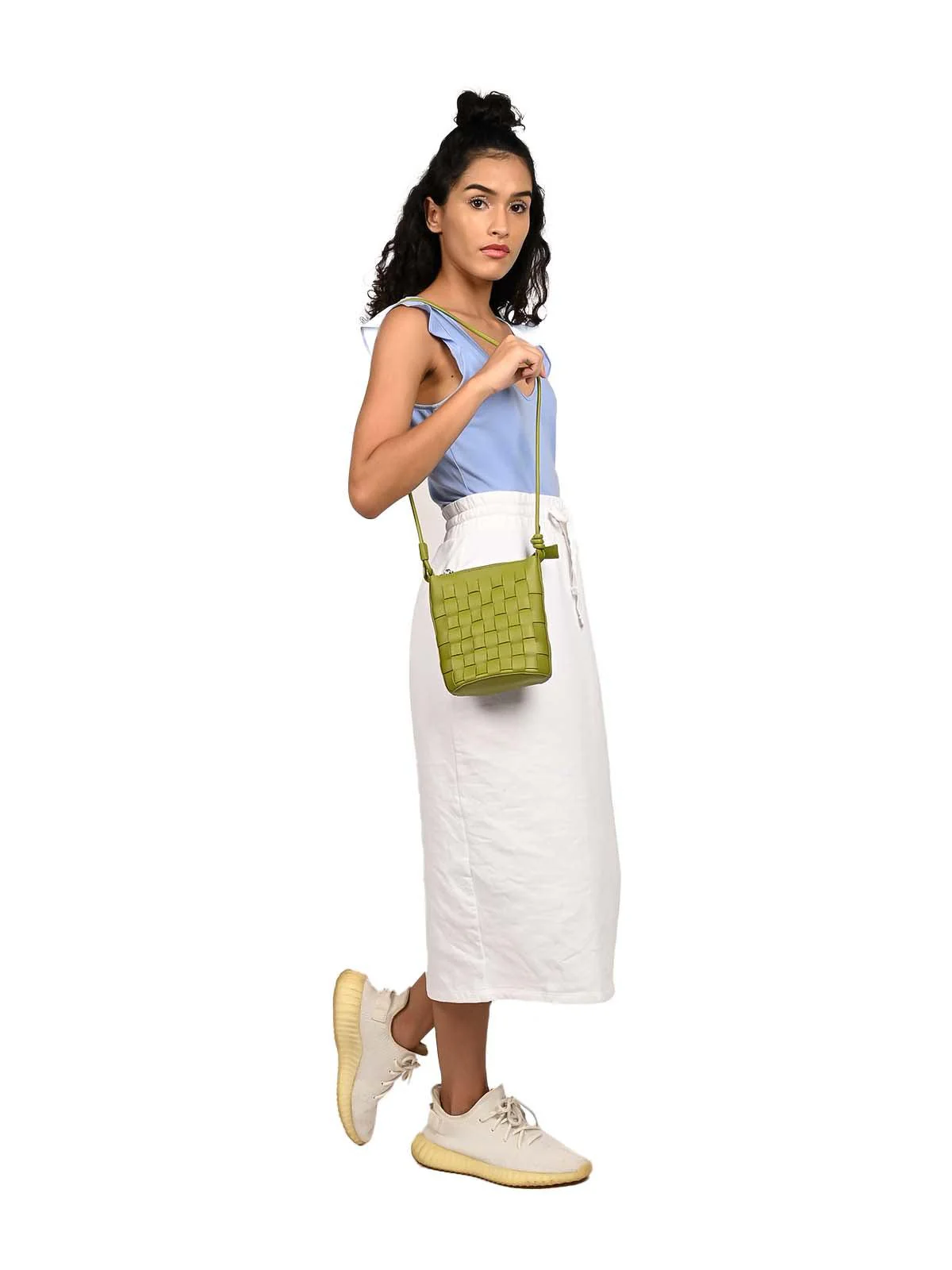 Odette Women Olive Green Textured Sling Bag - Image 2