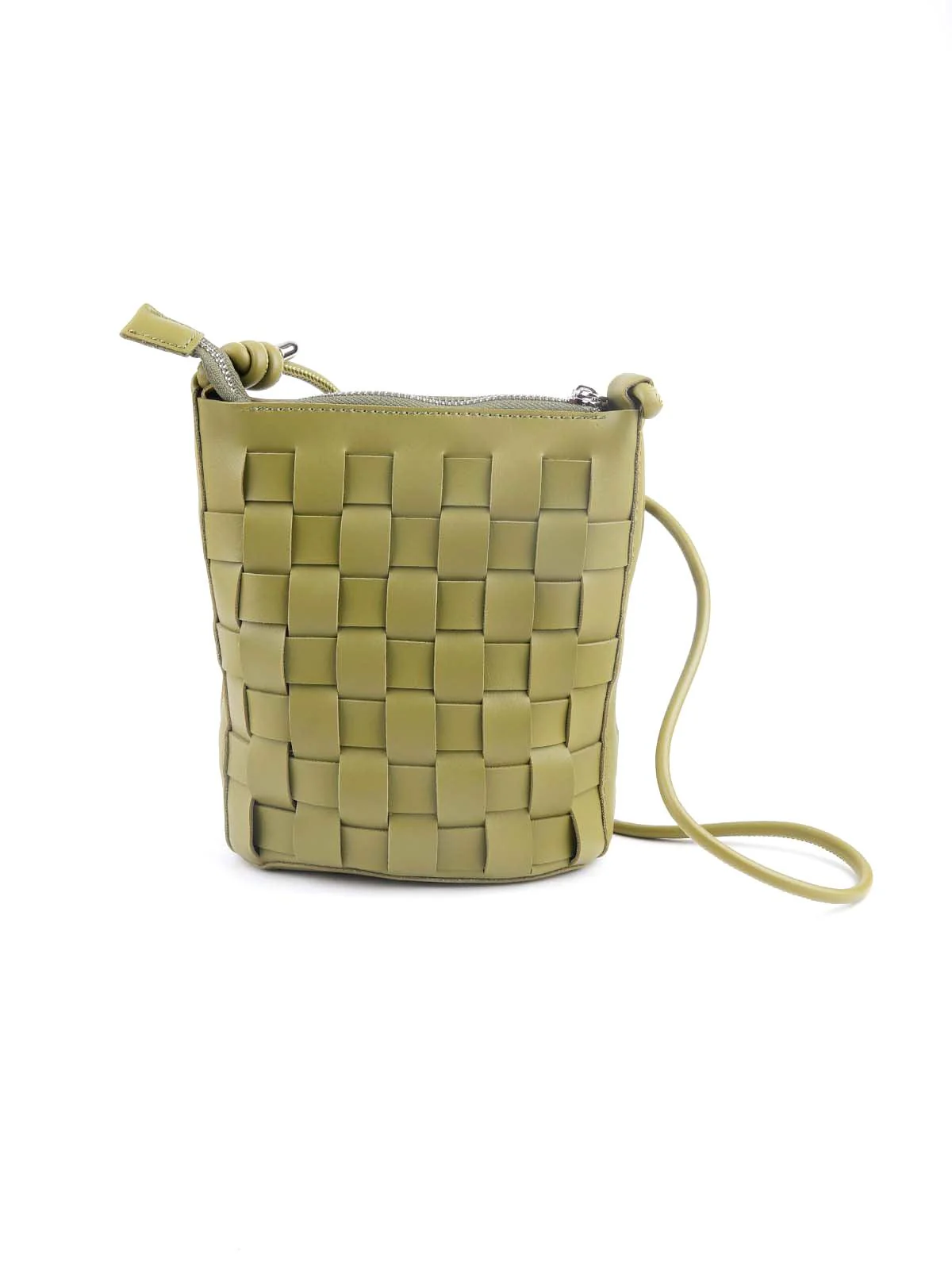 Odette Women Olive Green Textured Sling Bag - Image 3