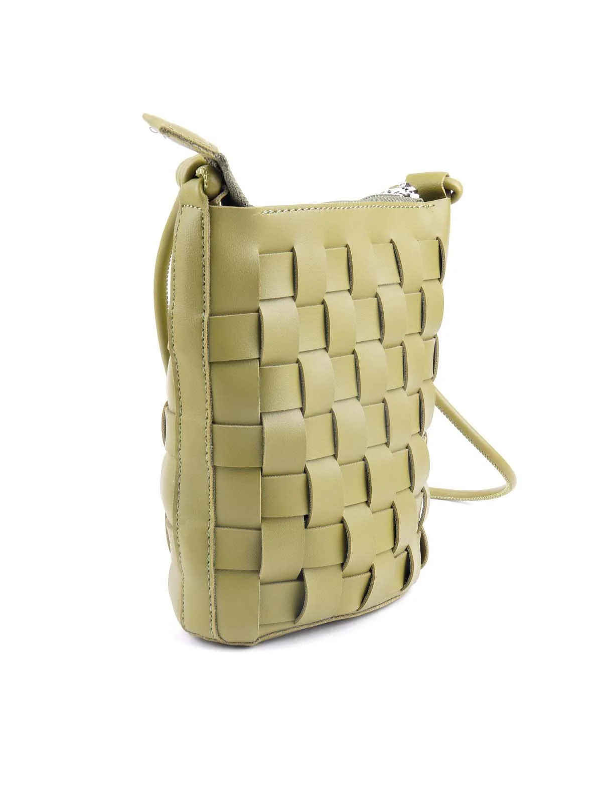 Odette Women Olive Green Textured Sling Bag - Image 4
