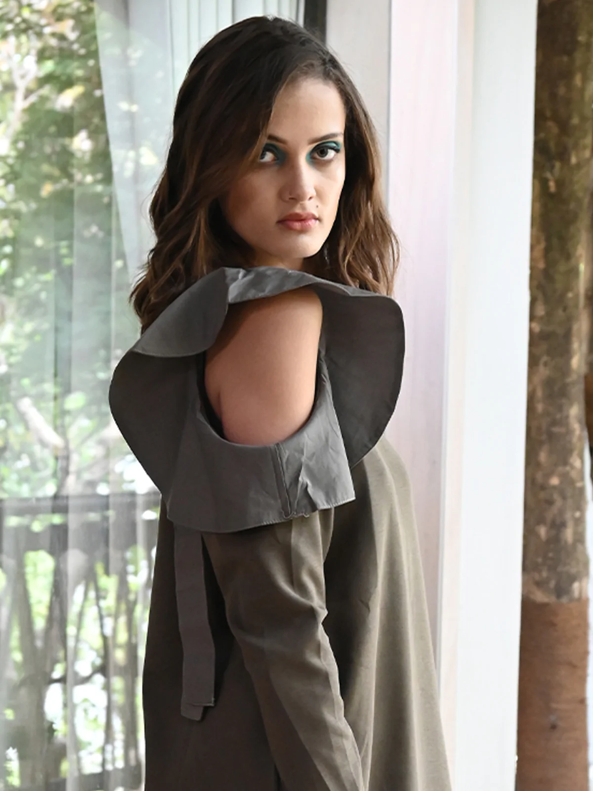 Odette Olive A-Line Polyester Lycra Knee Length Dress Women - Image 5