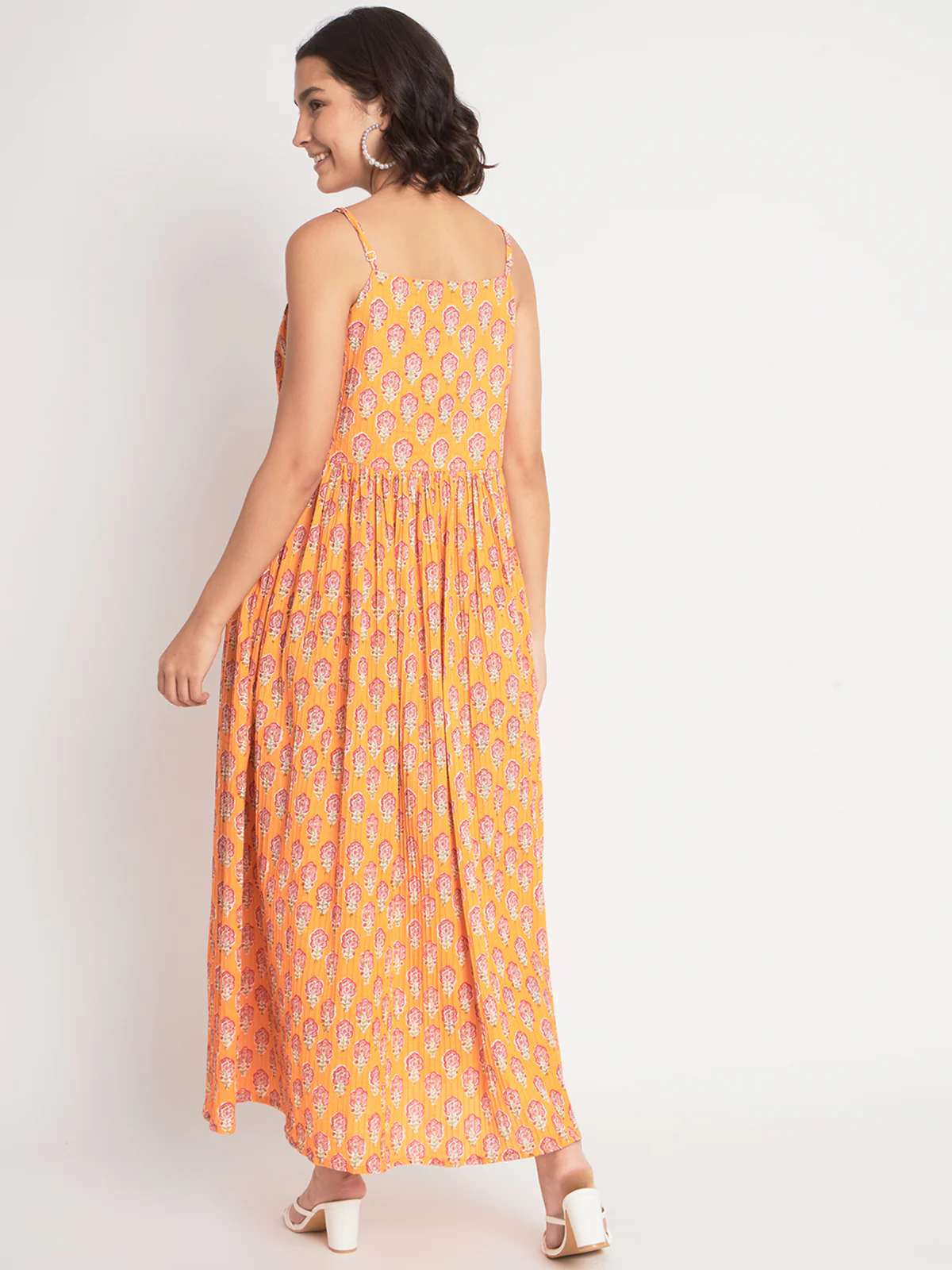 Odette Women Orange Cotton Embroidered Indo Western Dress - Image 5