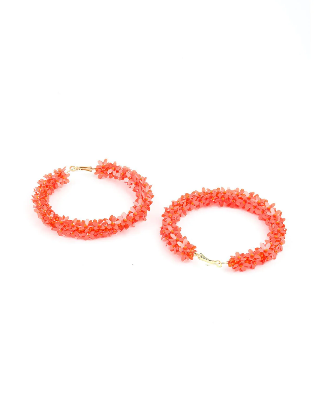 Odette Women Orange Floral Hoop Earrings - Image 4