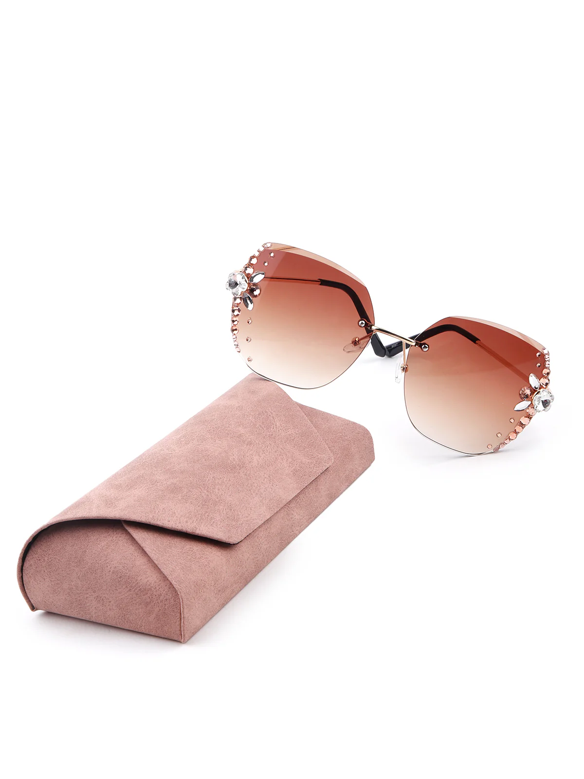 Odette Women Orange Tinted Frameless Embellished Sunglasses - Image 2