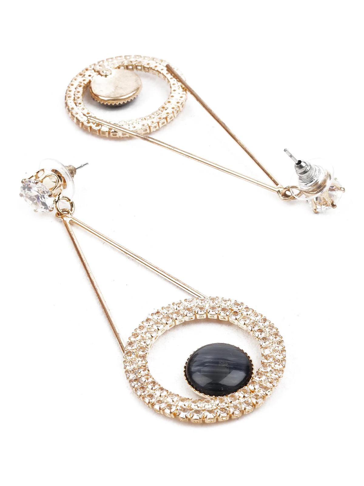 Odette Women Ornate Black And Gold Dangle Earrings - Image 3