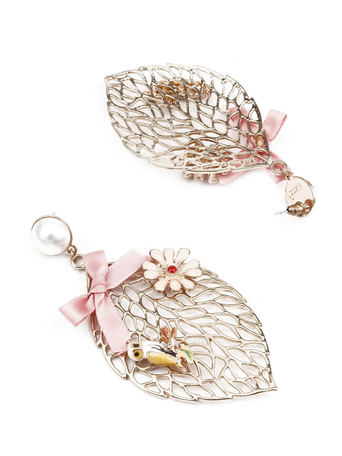 Odette Women Ornate Pink And Gold Dangler Earrings - Image 3