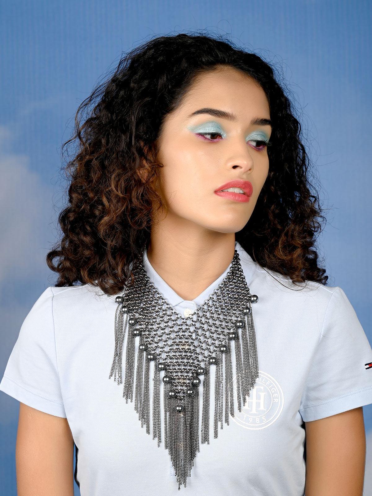 Odette Oxidised Silver Bohemian Necklace For Women - Image 2