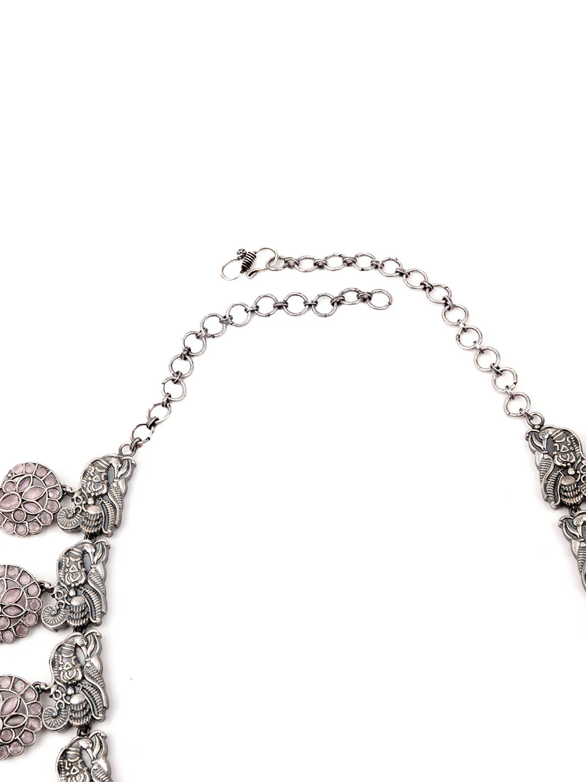 Odette Women Oxidised Silver Stone Studded Long Necklace Set - Image 5