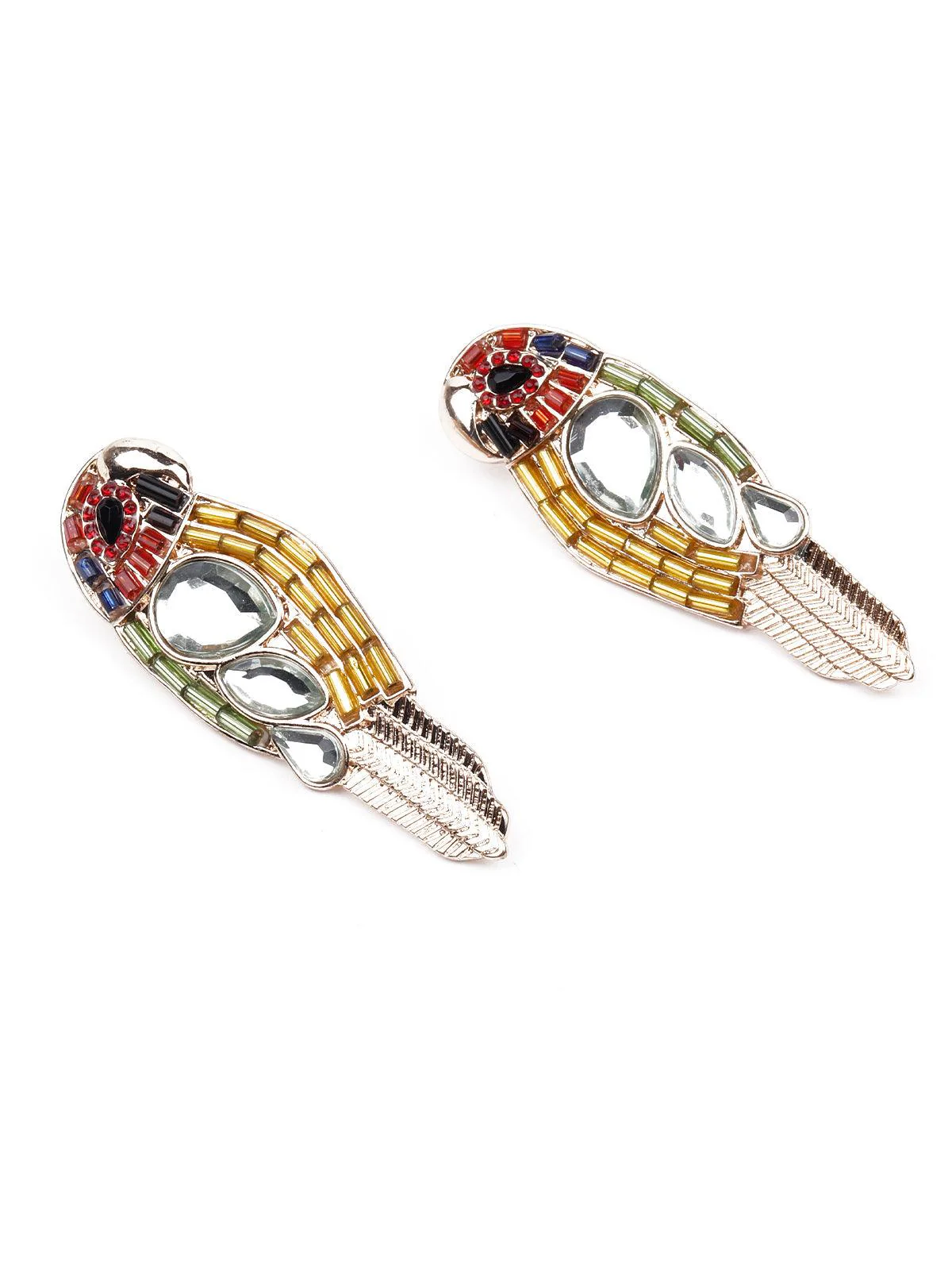 Odette Women Multicolour Beaded Metal Statement Earrings - Image 3