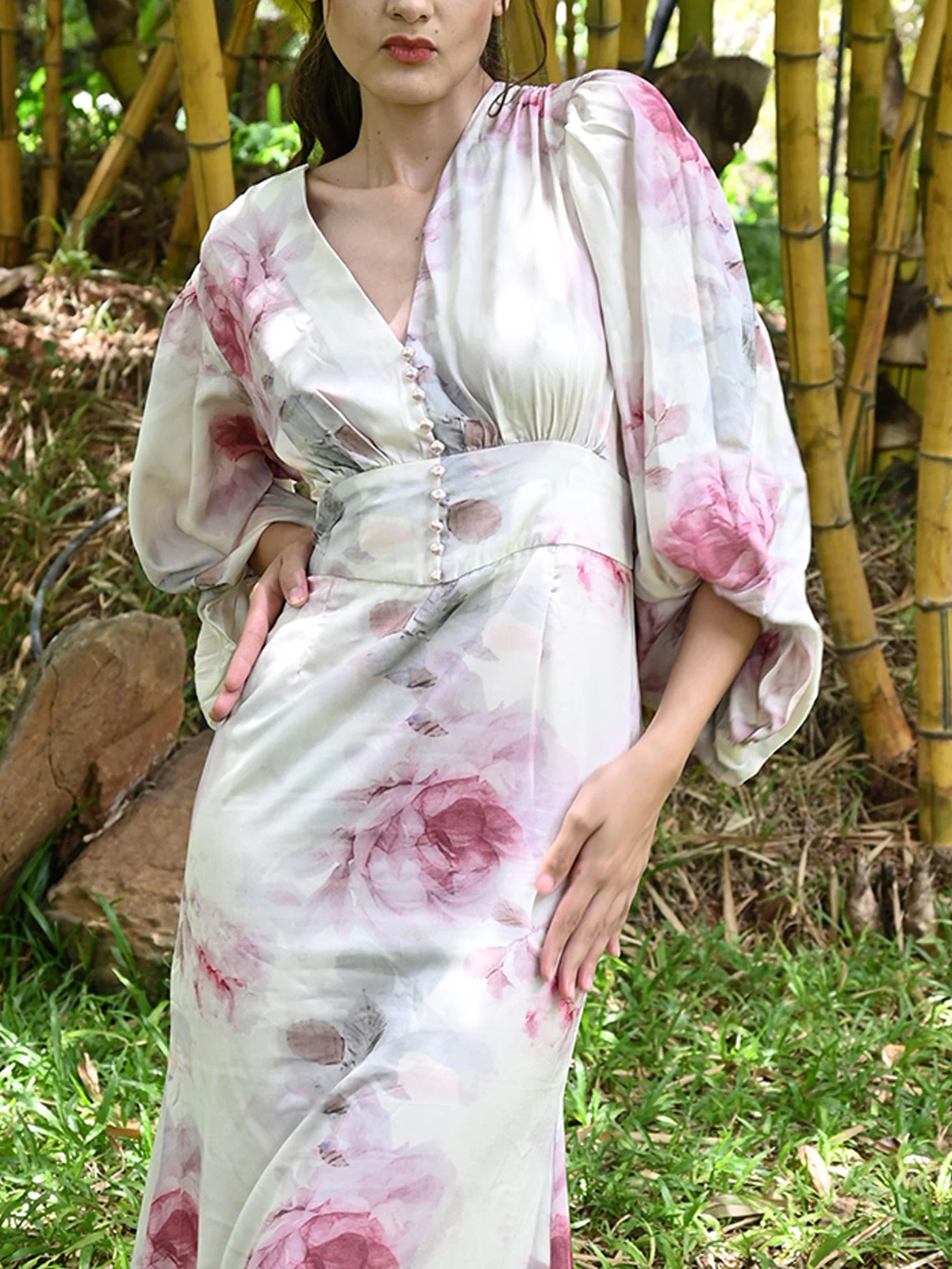 Odette Women Pink Party Wear A-Line Printed Satin Dress - Image 5