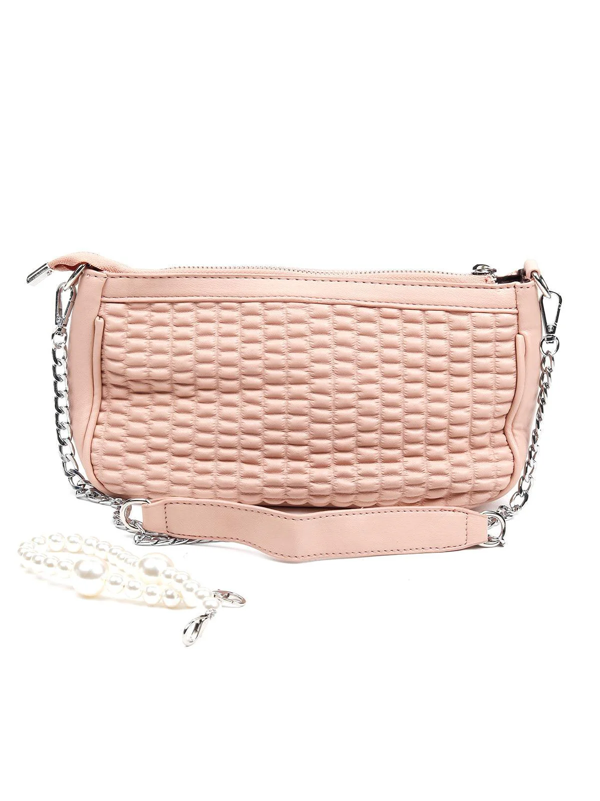 Odette Women Peach Metal Sling Bag - Image 3
