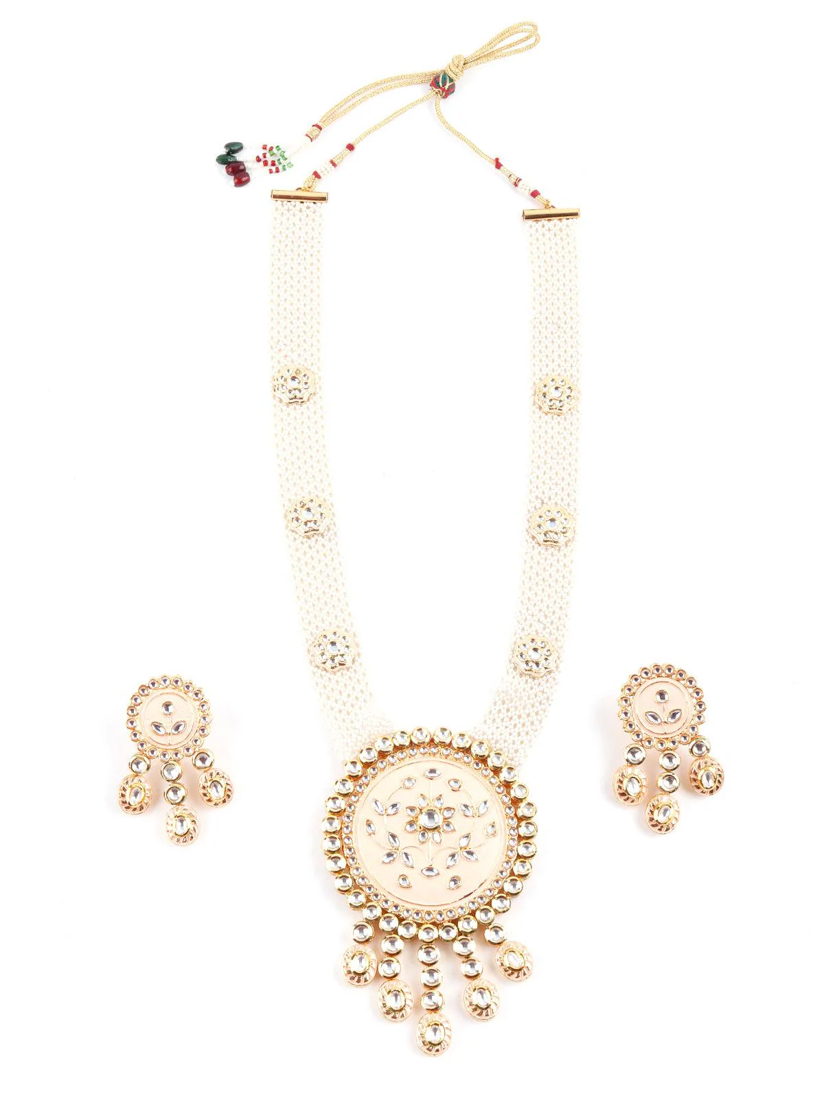 Odette Women Pastel Pink Trendy Kundan Necklace Set - Image 3