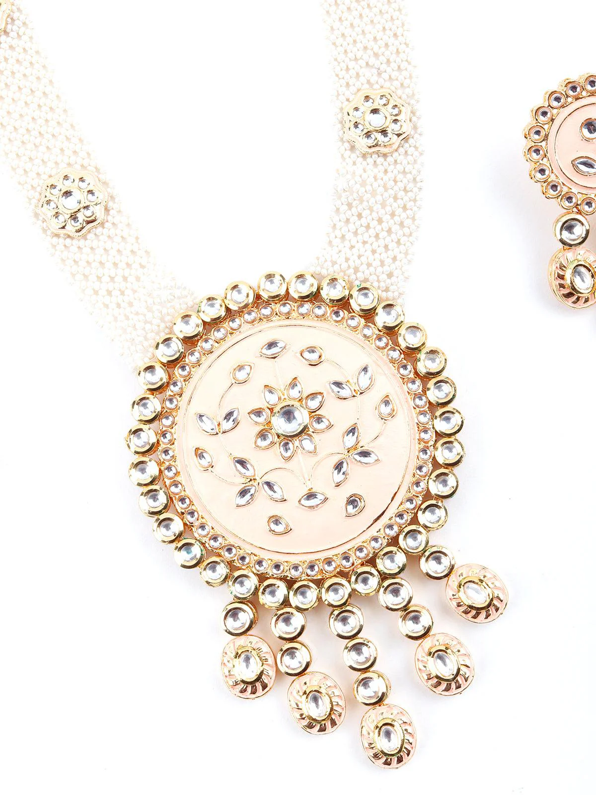 Odette Women Pastel Pink Trendy Kundan Necklace Set - Image 5