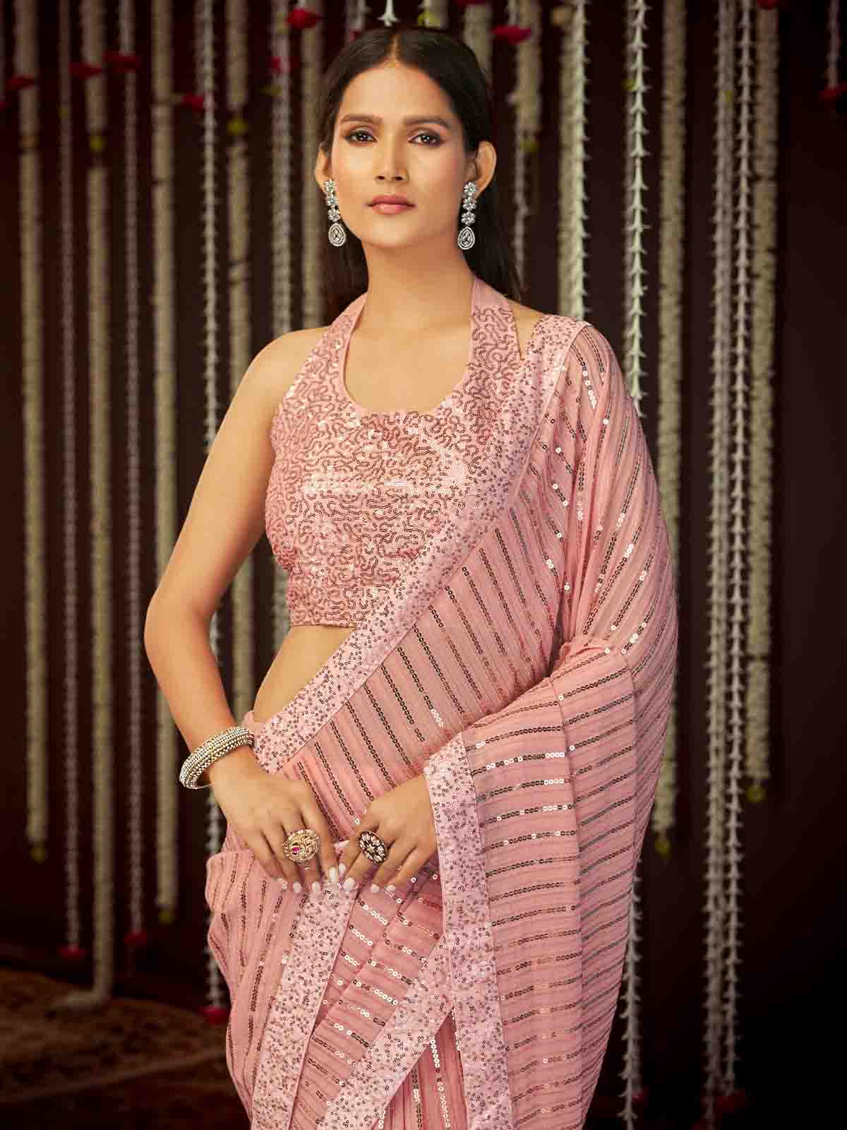 Odette Women Pink Art Silk Embroidered Saree With Unstitched Blouse - Image 2