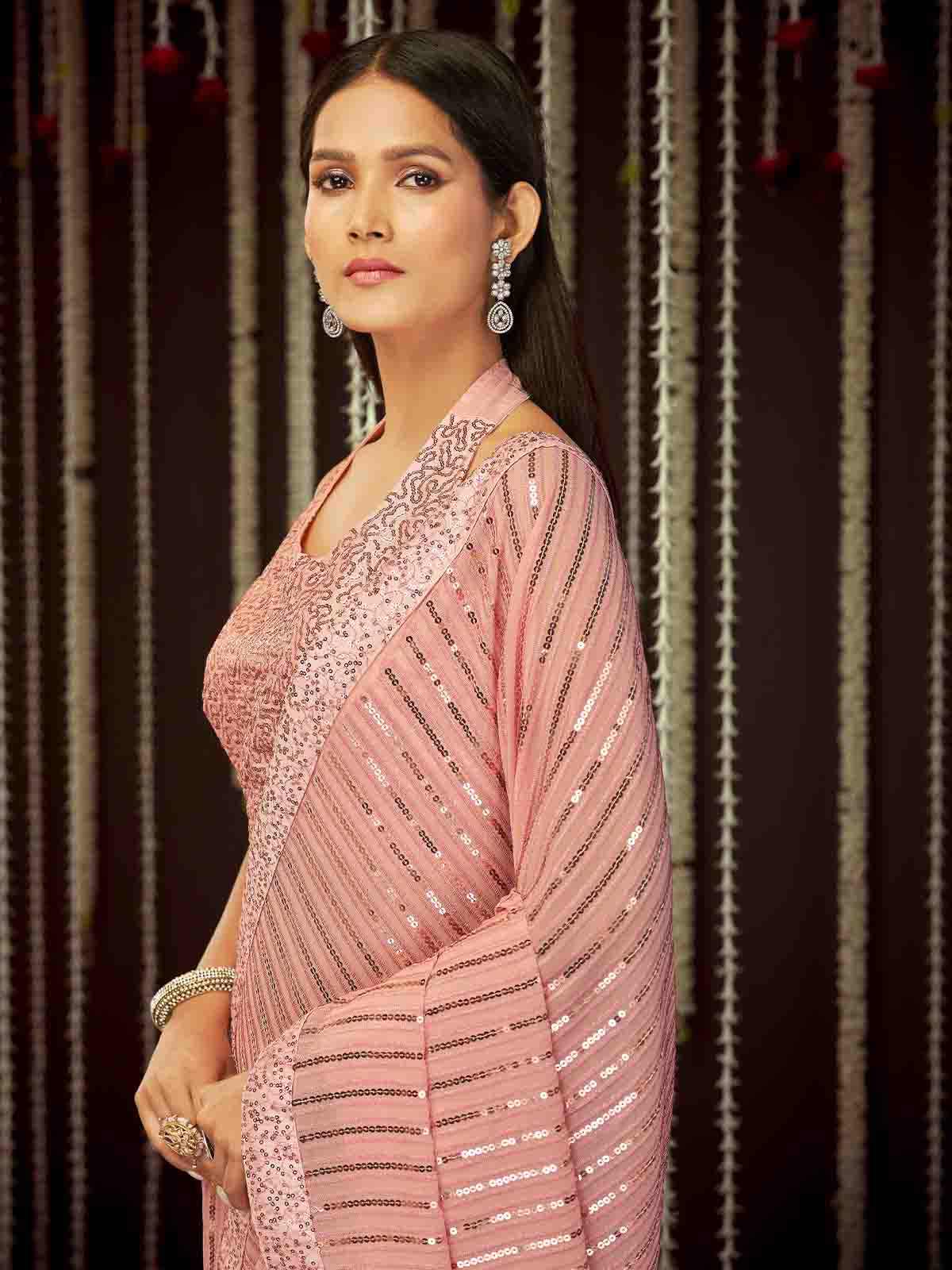 Odette Women Pink Art Silk Embroidered Saree With Unstitched Blouse - Image 3