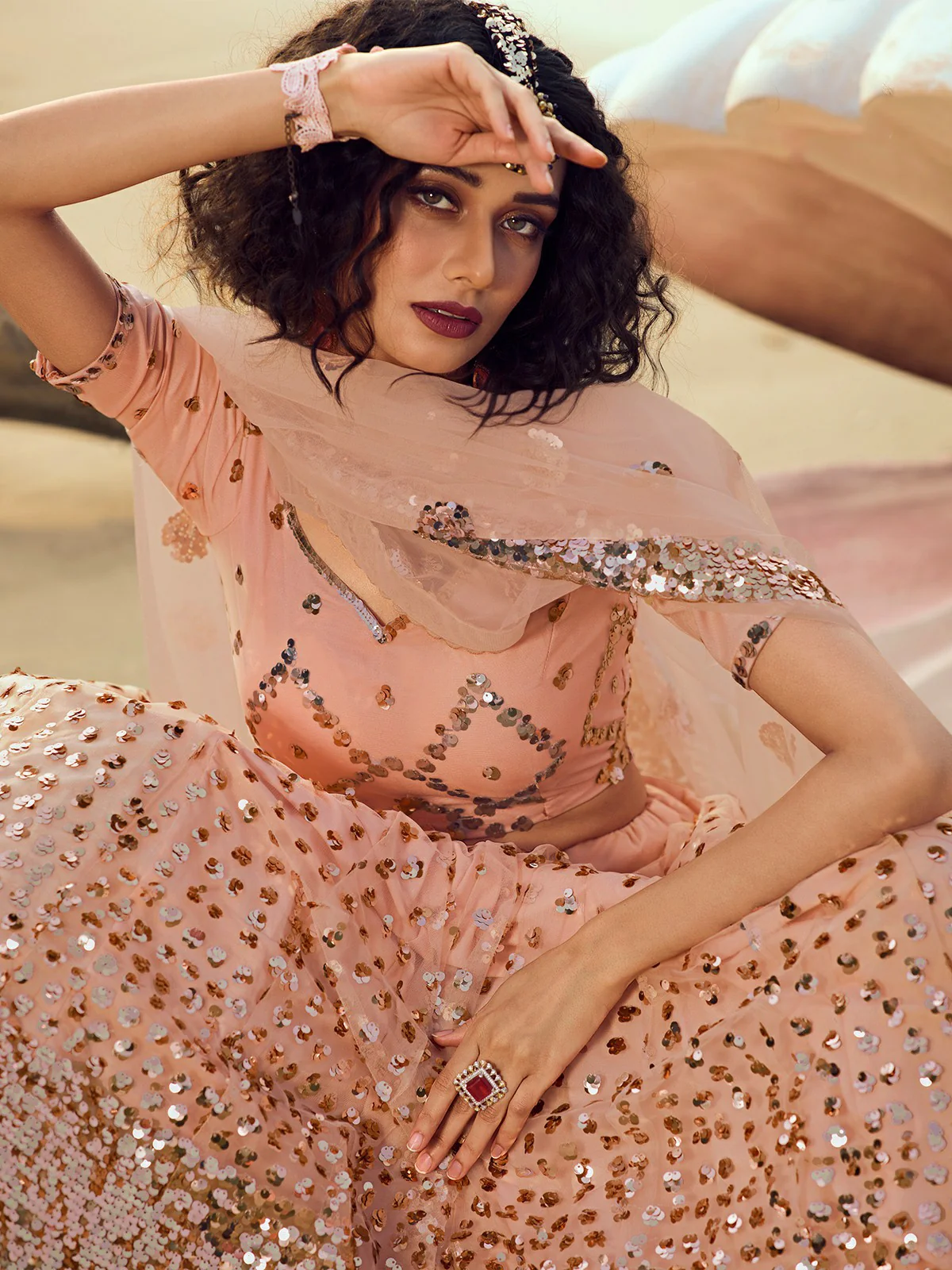 Odette Women Peach Classy Semi Stitched Lehenga With Unstitched Blouse - Image 3