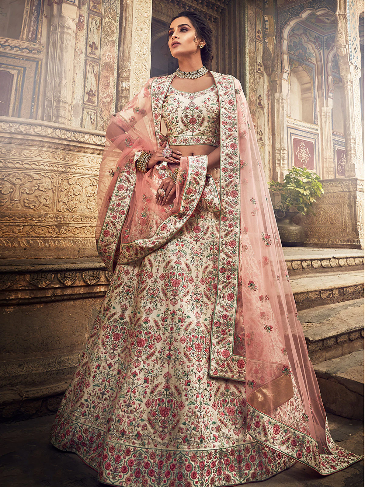 Odette Women Peach Art Silk Semi Stitched Lehenga With Unstitched Blouse - Image 2