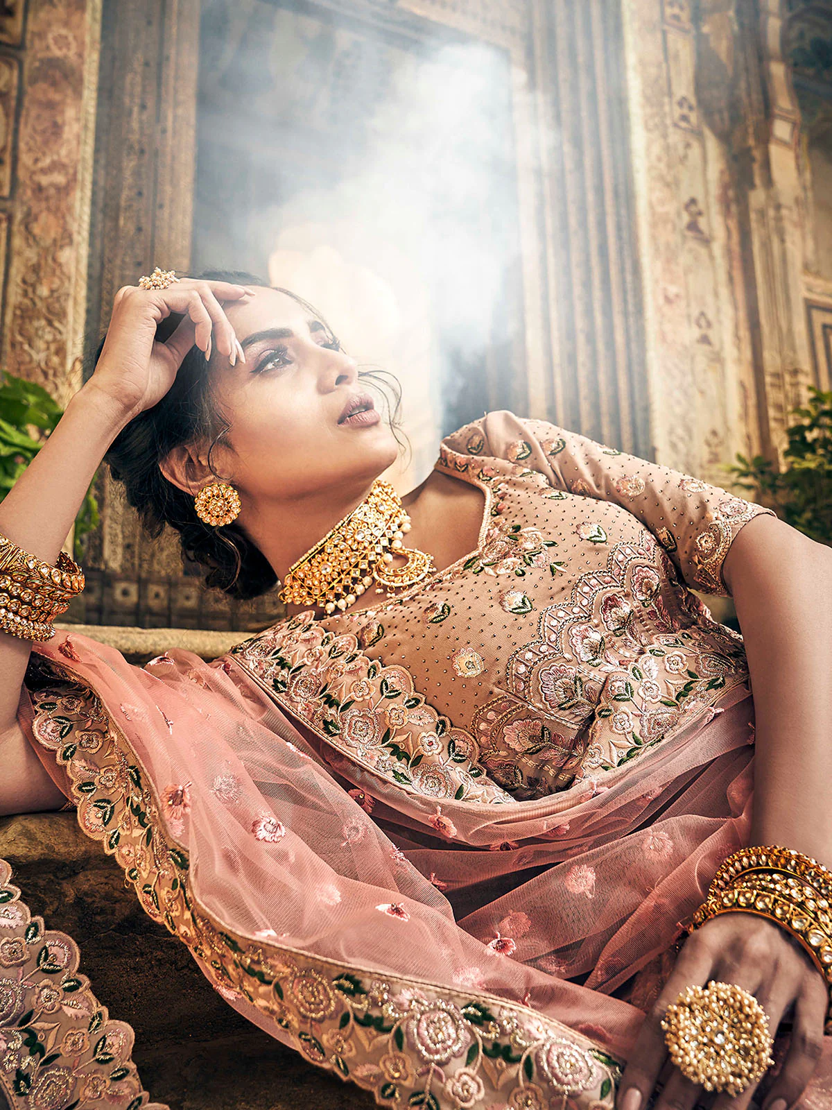 Odette Women Peach Georgette Semi Stitched Lehenga With Unstitched Blouse - Image 6