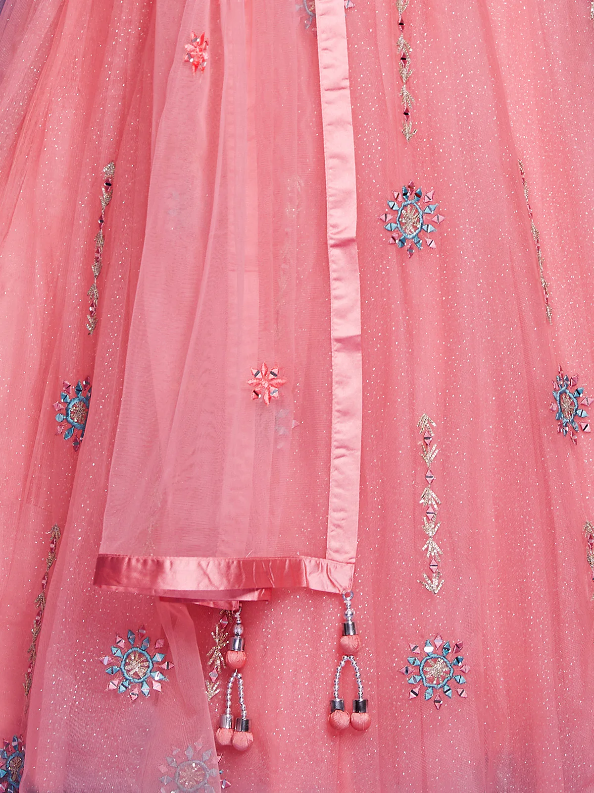 Odette Women Peach Net Stitched Lehenga Choli Set - Image 6