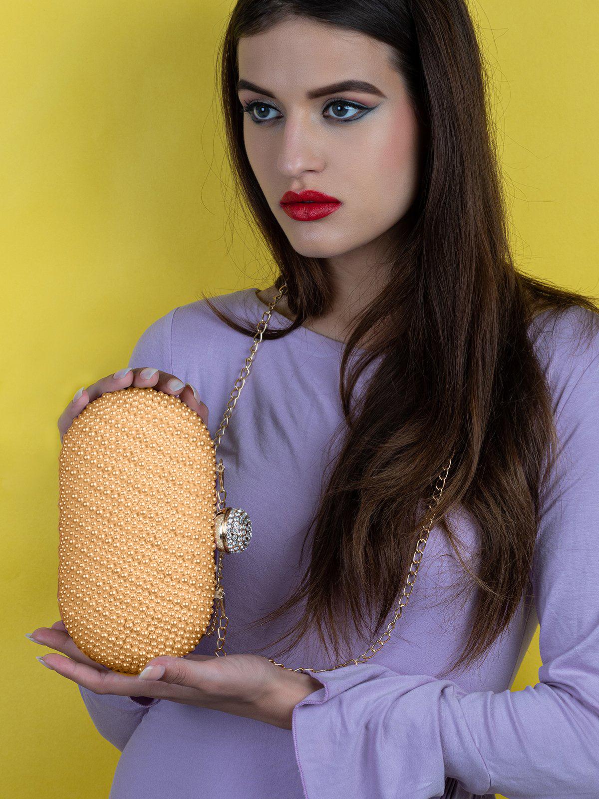 Odette Women Peach Pearly Clutch