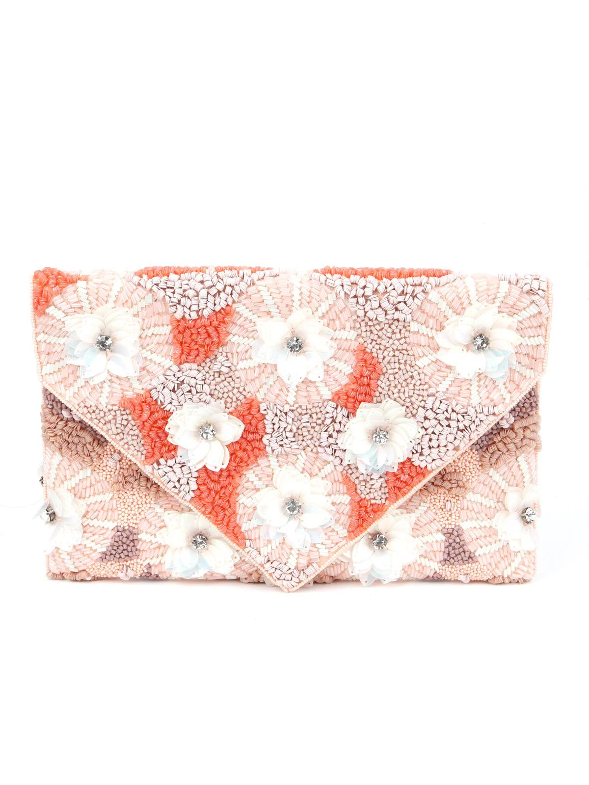 Odette Women Peach Pink Floral Envelope Clutch - Image 3