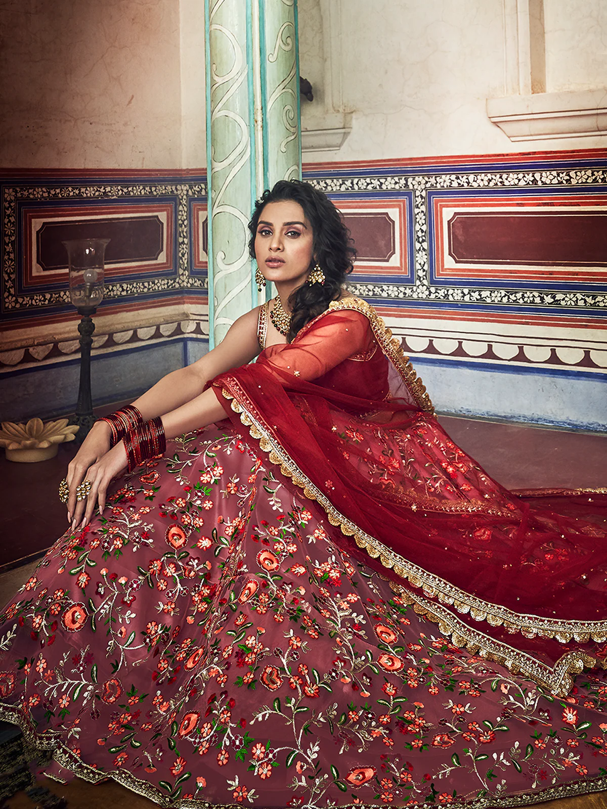 Odette Women Peach Embroidered Art Silk Semi Stitched Lehenga With Unstitched Blouse - Image 3