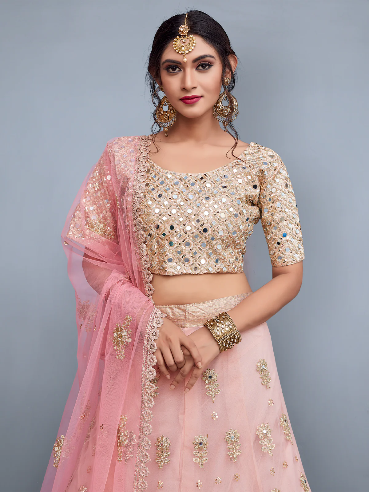 Odette Women Pink Embroidered Art Silk Semi Stitched Lehenga With Unstitched Blouse - Image 3