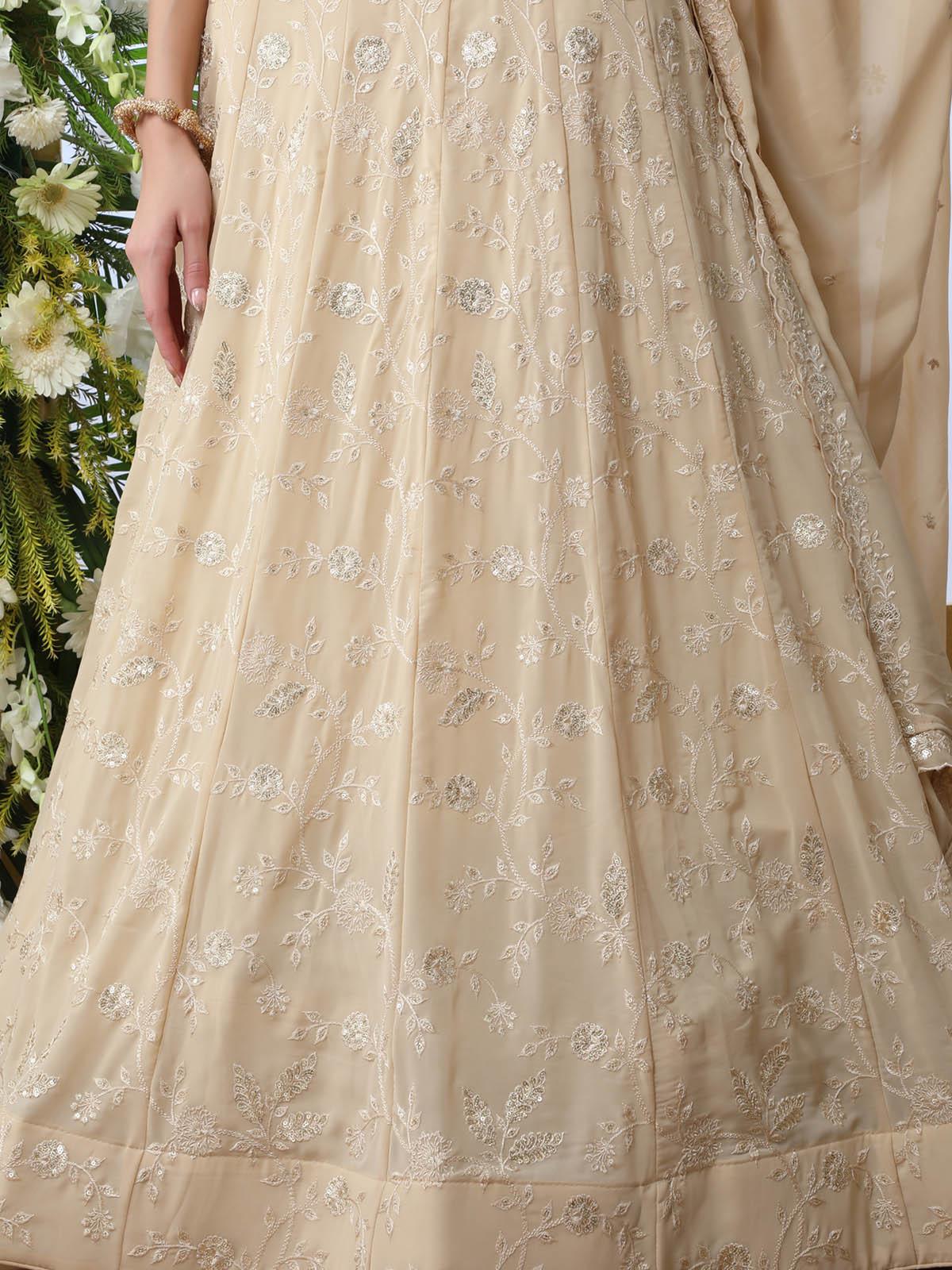 Odette Women Beige Sequins Georgette Semi Stitched Lehenga With  Unstitched Blouse - Image 4