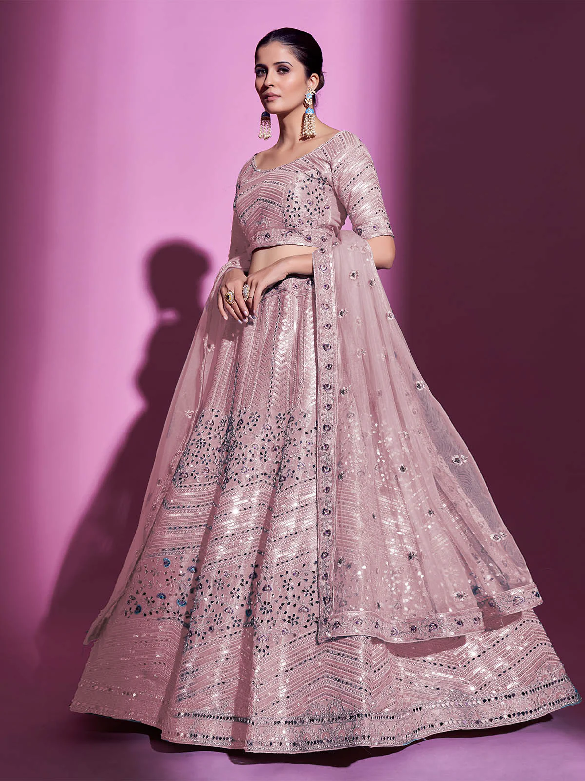 Odette Women Peach Silk Blend Embroidered Semi Stitched Lehenga With Unstitched Blouse - Image 3