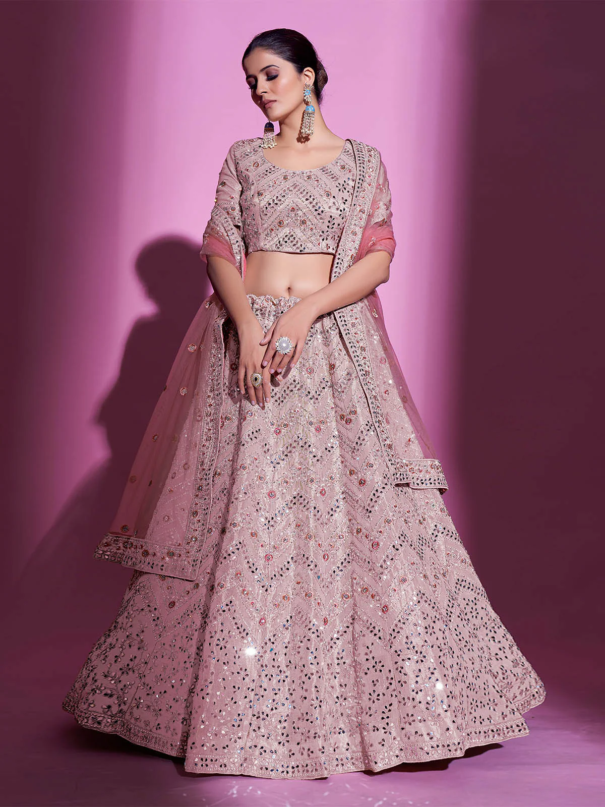 Odette Women Peach Silk Blend Embroidered Semi Stitched Lehenga With Unstitched Blouse