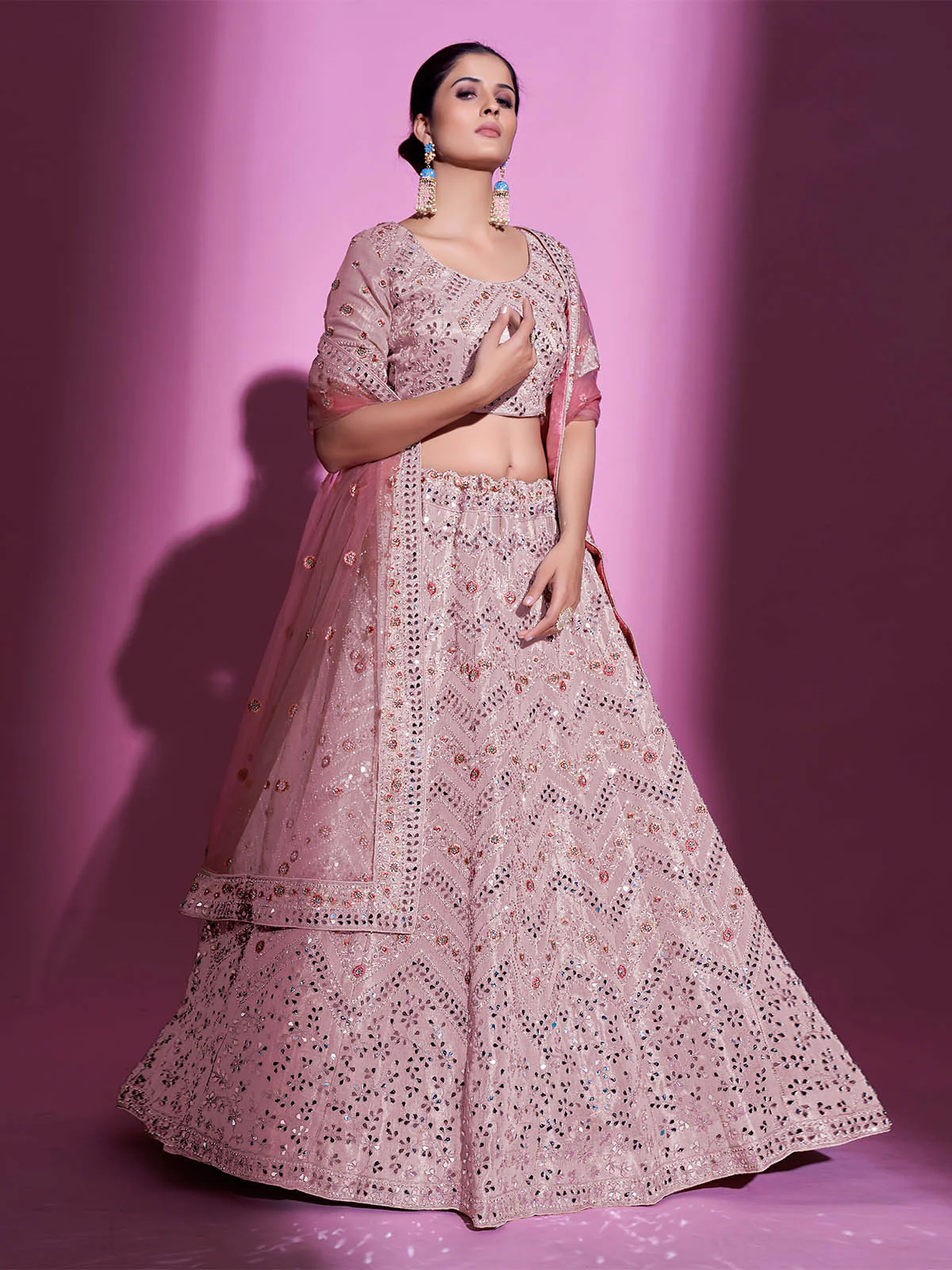 Odette Women Peach Silk Blend Embroidered Semi Stitched Lehenga With Unstitched Blouse - Image 3