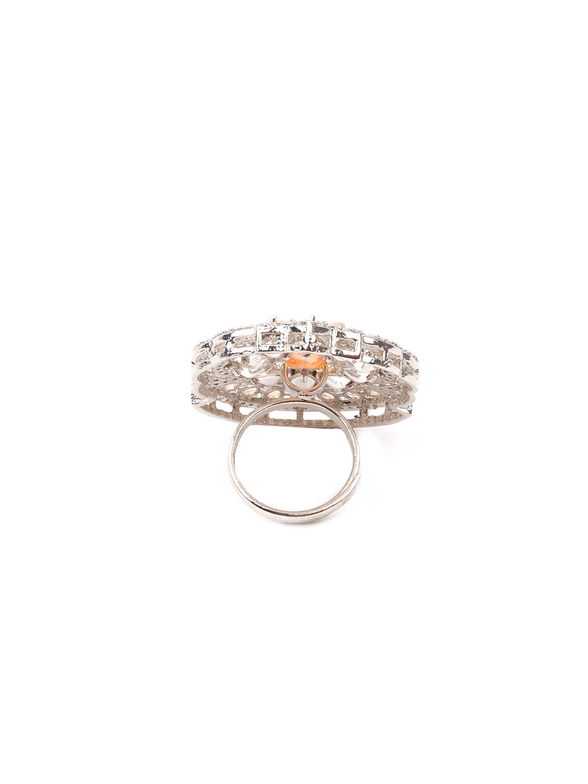 Odette Women Peach Stone Studded Mixed Metal Ring - Image 5