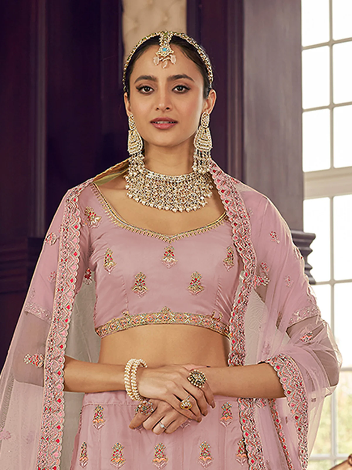 Odette Women Pink Organza Semi Stitched Lehenga With Unstitched Blouse - Image 2