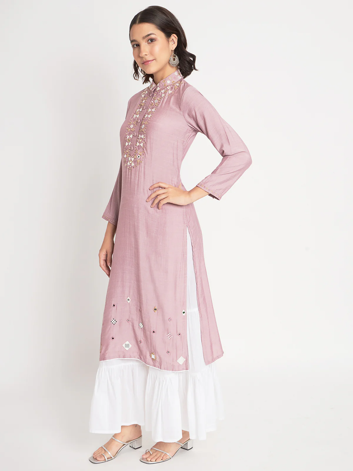 Odette Women Peach Viscose Embroidered Stitched Kurta Set - Image 3