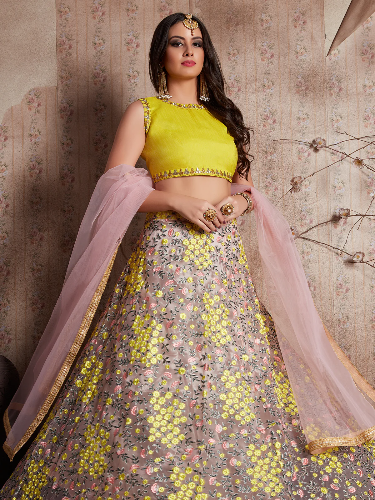 Odette Women Peach Embroidered Semi Stitched Lehenga With Unstitched Blouse - Image 4