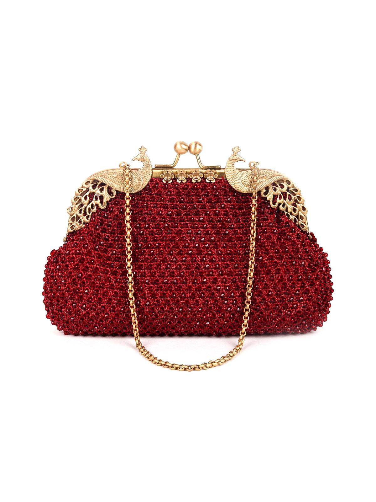 Odette Women Maroon Fabric,Metal Purse - Image 2