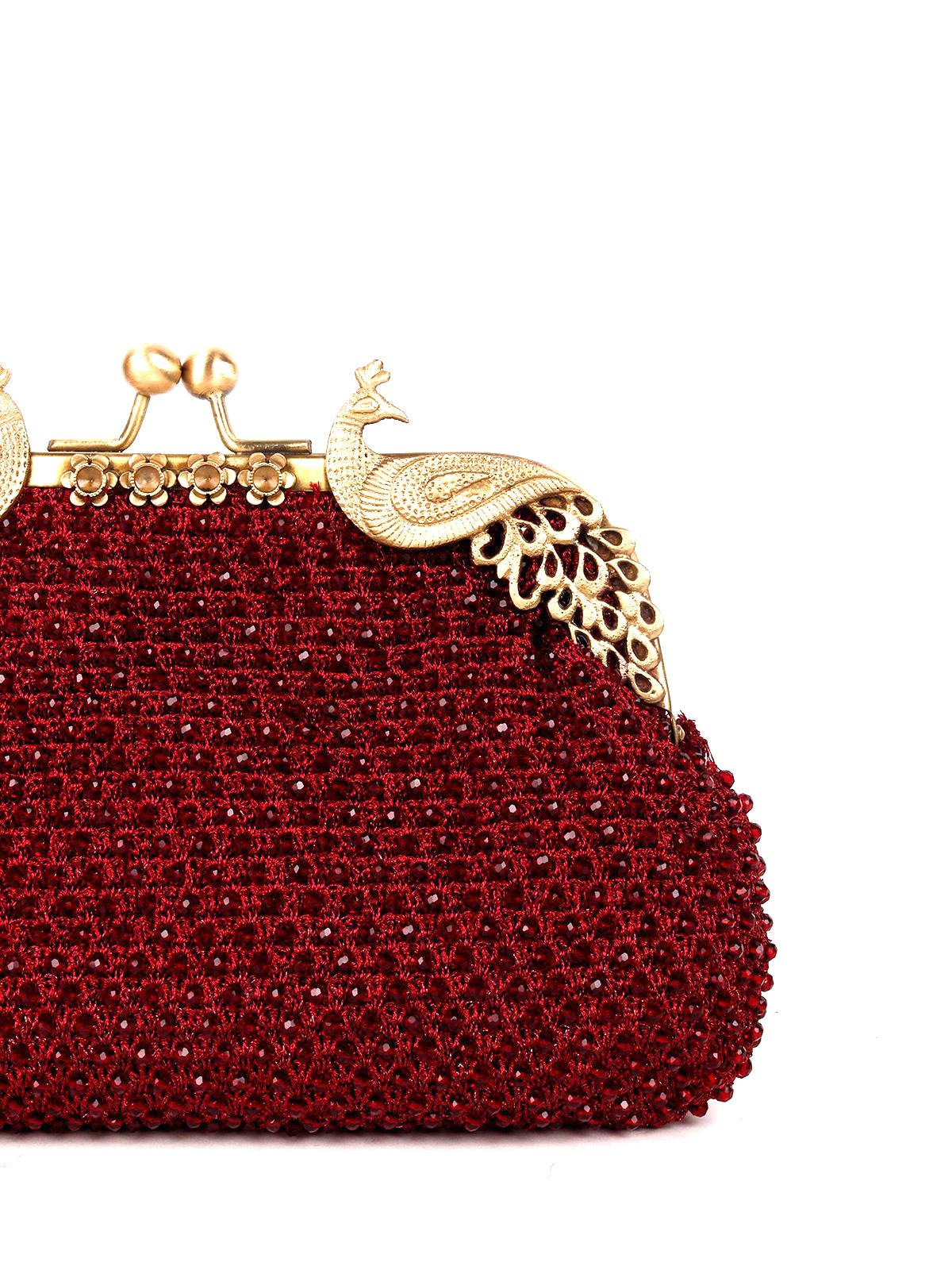 Odette Women Maroon Fabric,Metal Purse - Image 3