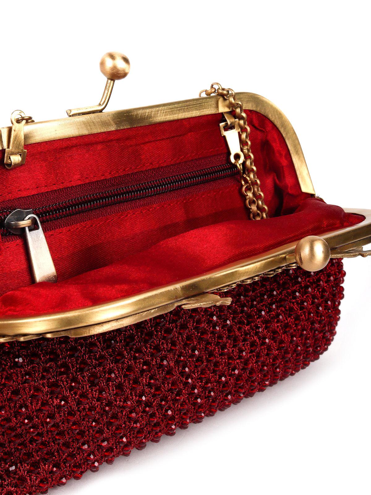 Odette Women Maroon Fabric,Metal Purse - Image 5