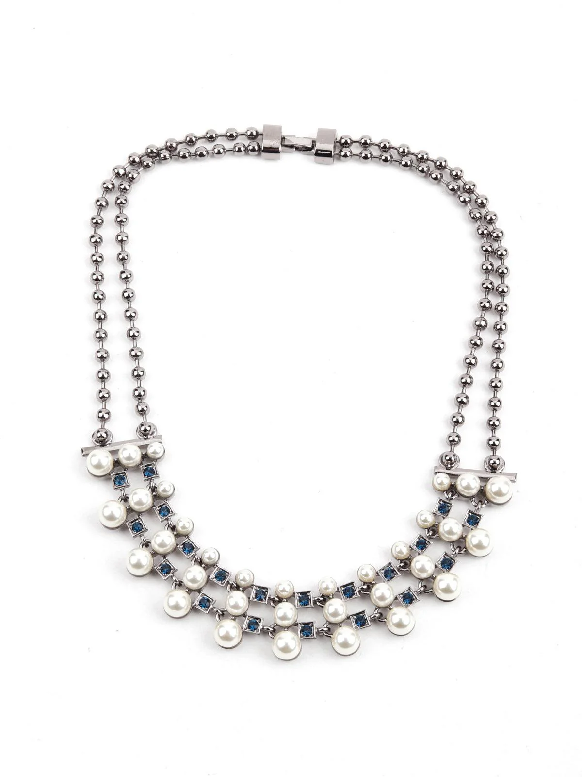 Odette Women Pearl And Dark Blue Stones Necklace - Image 3