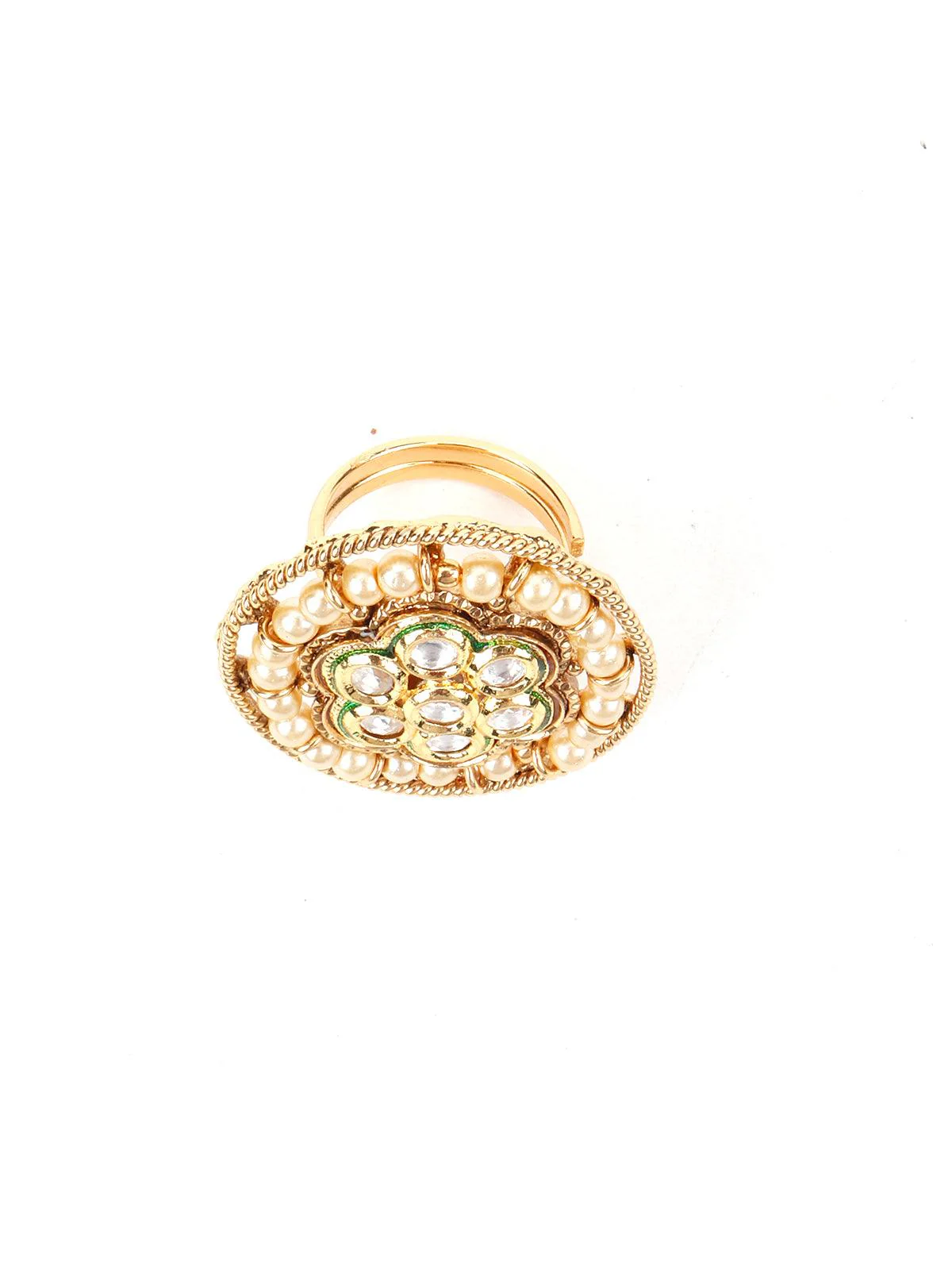 Odette Women Pearl Kundan Adjustable Finger Ring - Image 4