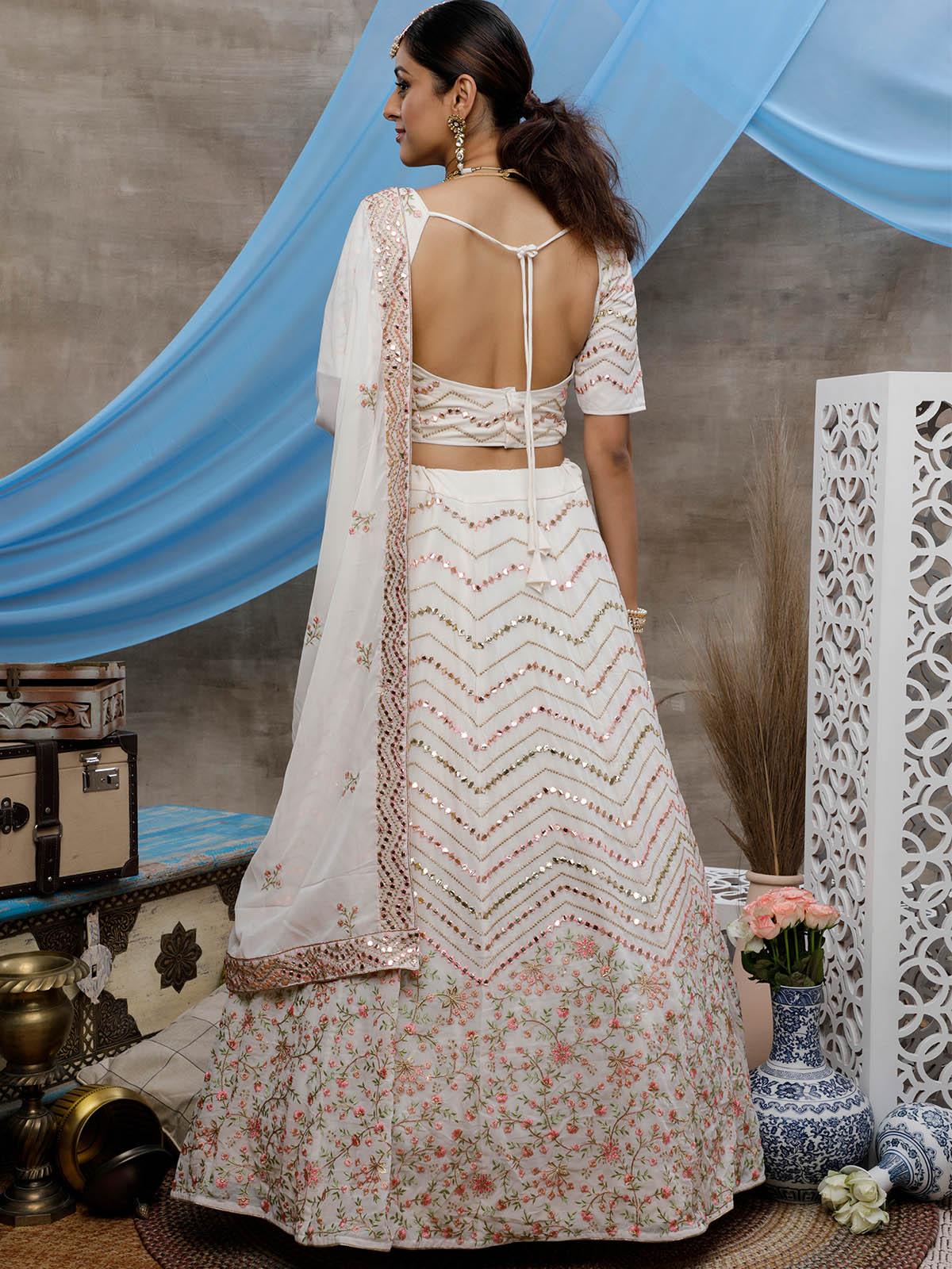 Odette Women Pearl White Georgette Semi Stitched Lehenga With  Unstitched Blouse - Image 2