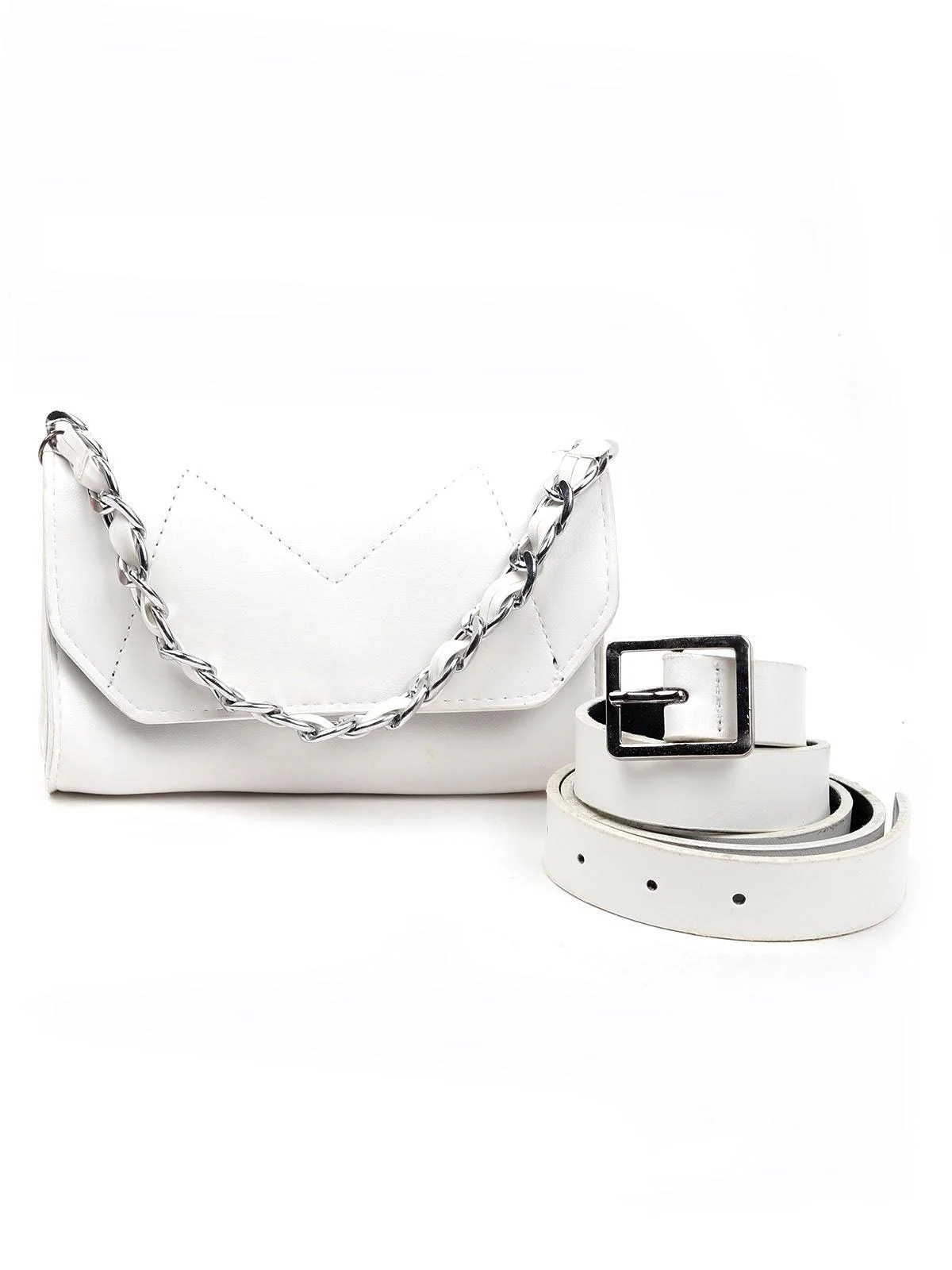 Odette Women White Textured Belt Bag - Image 3