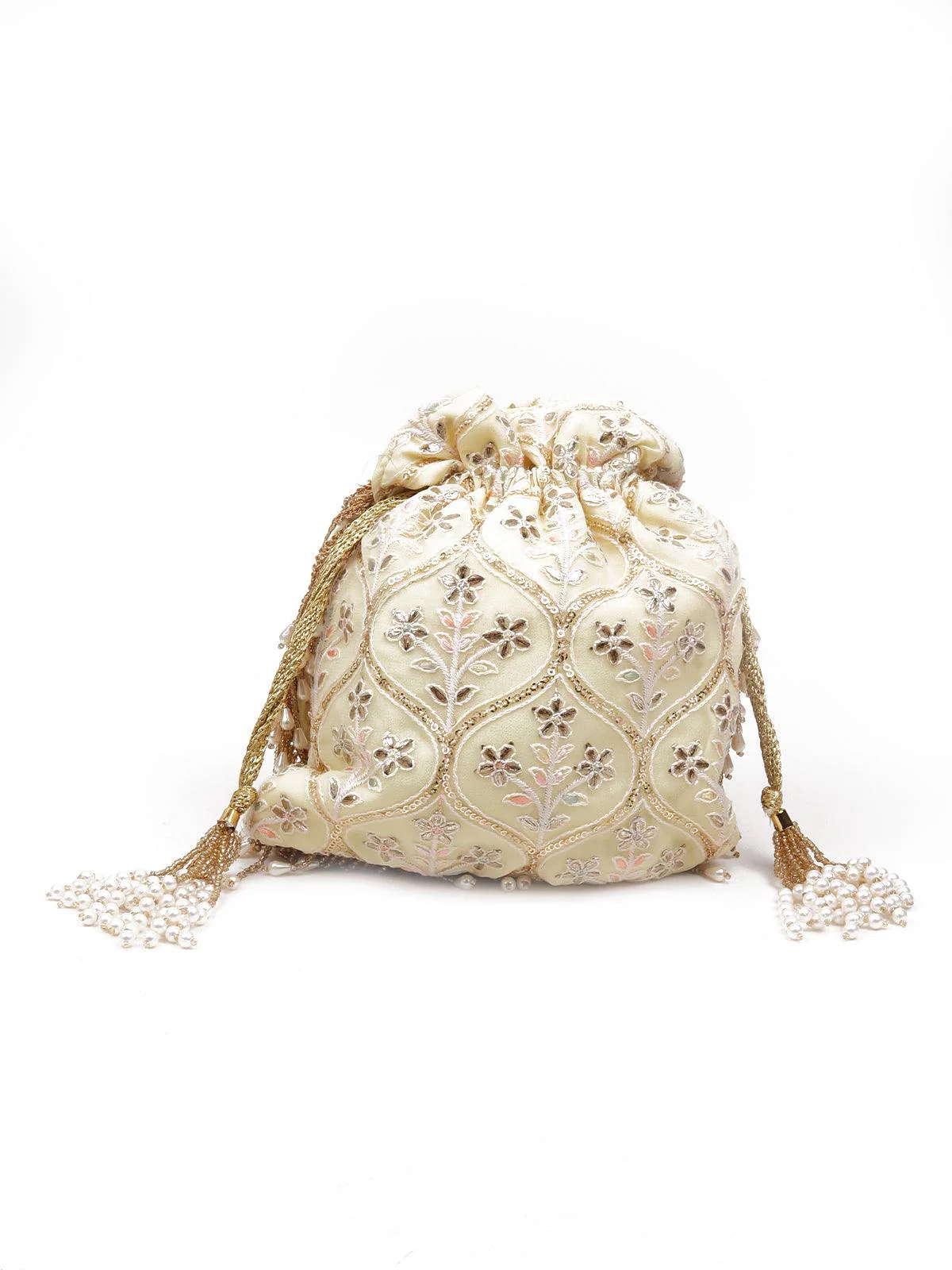 Odette Women Pearls Embellished Yellow Potli Bag - Image 5