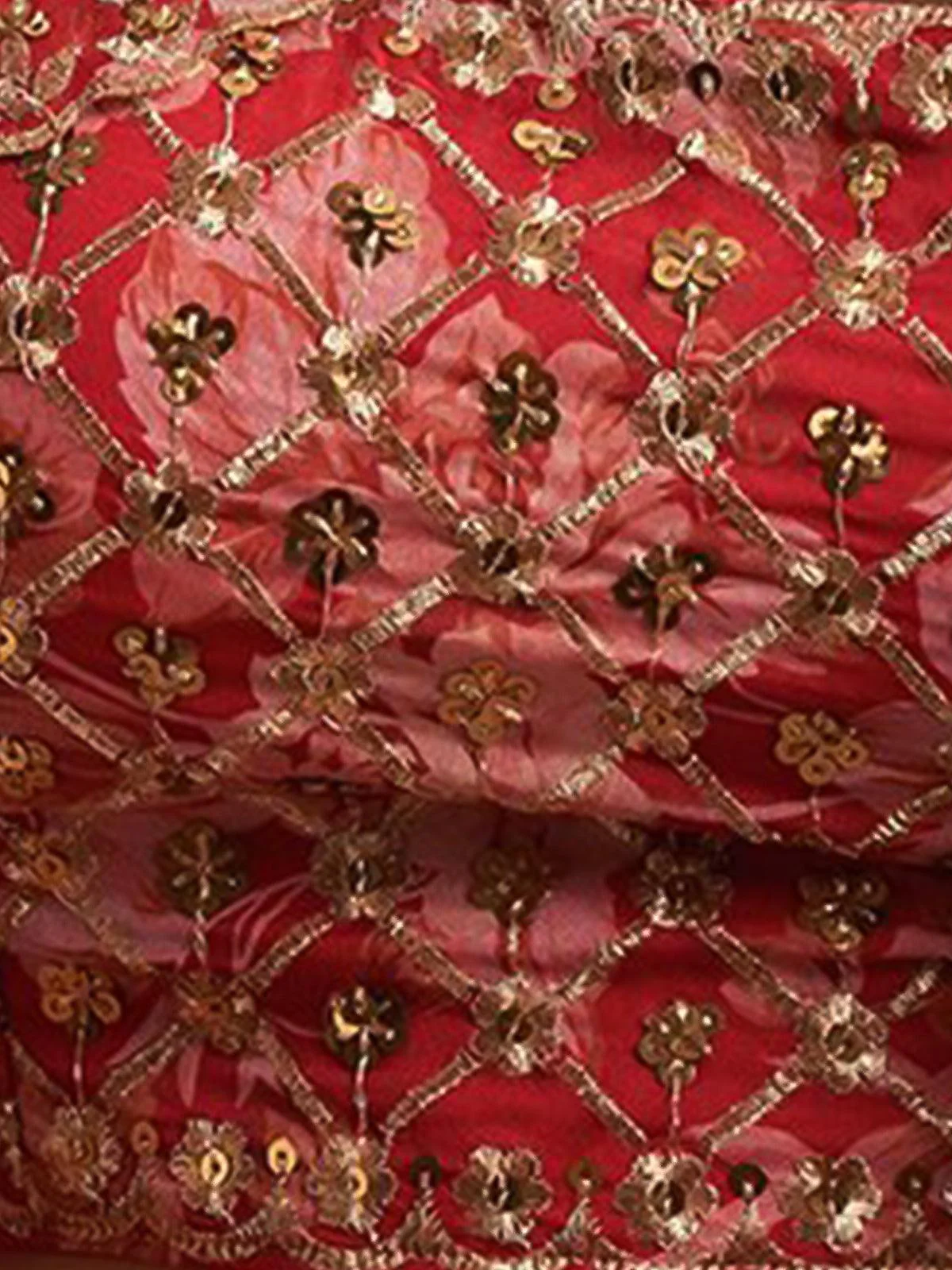 Odette Women Red Poly Georgette Lehenga With Blouse - Image 6