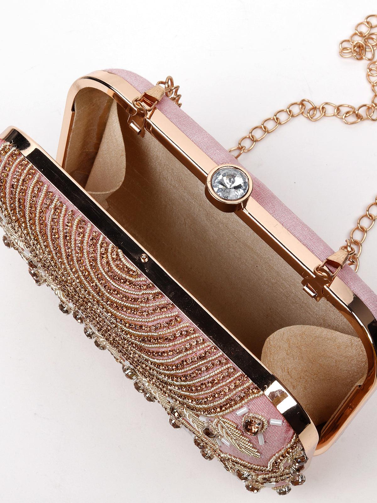 Odette Women Pink And Gold Clutch - Image 4